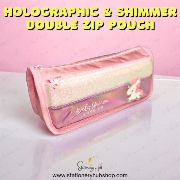 Holographic & Shimmer Unicorn Double Zip Pouch