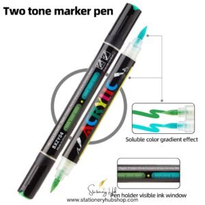 Professional Liquid Acrylic Dual Color-Dual Tip Markers – 24Colors (Soft headed 6MM brush)