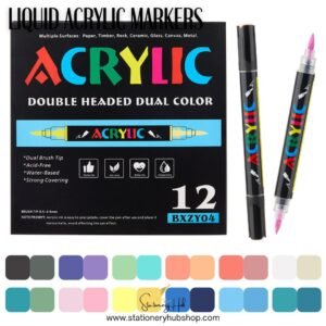Professional Liquid Acrylic Dual Color-Dual Tip Markers – 24Colors (Soft headed 6MM brush)