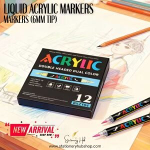Professional Liquid Acrylic Dual Color-Dual Tip Markers – 24Colors (Soft headed 6MM brush)